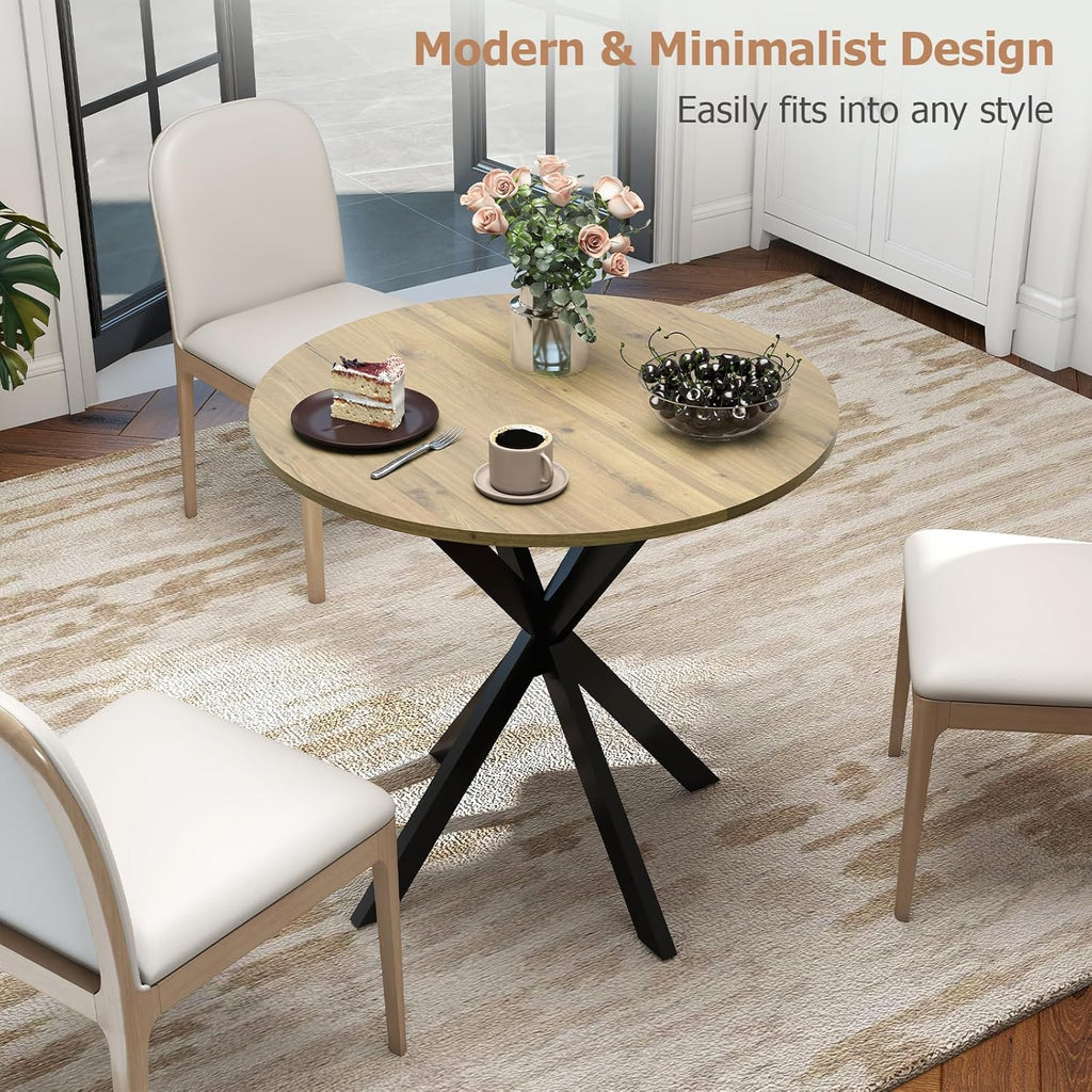 Zevemomo Round Dining Table, 31.5" Small Dining Table for 2-4, Round Kitchen Table with Metal Black Legs, Modern Round Dining Room Table for Kitchen, Apartment, Living Room, Brown