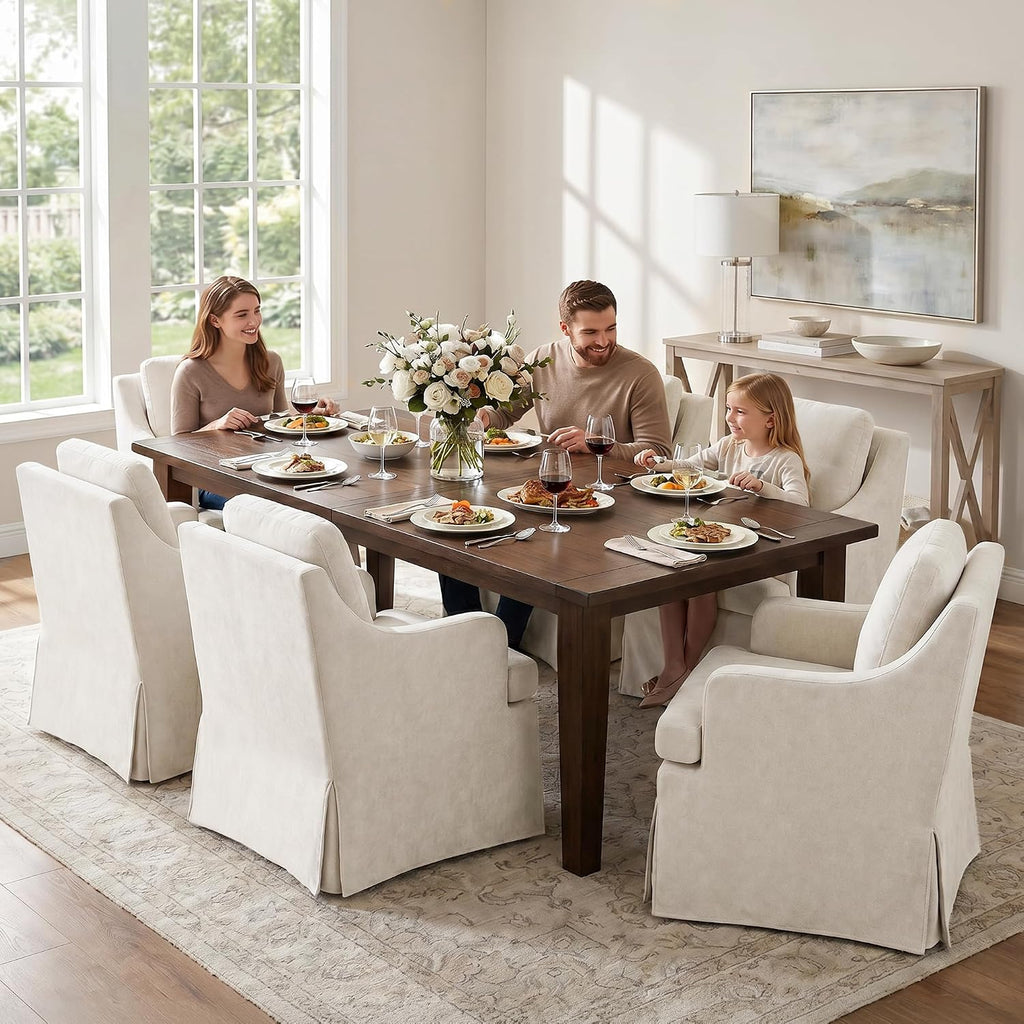 Usaint Upholstered Dining Chairs Set of 2, Modern Slipcovered Dining Room Chairs with 4 Casters and Washable Cover, Rolling Accent Chair for Bedroom,Living Room, Restaurant, Beige