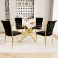 51'' Glass Dining Table Set for 4, Modern Rectangular Dining Room Table with Gold Metal Legs & 4 Upholstered Velvet Dining Chairs, Space-Saving Kitchen Table Set for Small Spaces, Apartment(Black)