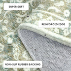 Vintage Washable Runner Rug 2x6, Sage Green Beige Runners for hallways, Super Soft Kitchen Runner Rug Non Slip, Printed Faux Wool Floral Thin Carpet Runner for Entryway Laundry Room Bedroom