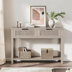 GAOMON Entryway Table with 2 Drawers, Farmhouse 43 Inch Wood Fluted Console Table with Shelf, 2 Tier Sofa Table with Storage for Living Room, Foyer Tables for Entryway - Grey