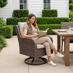 Loungewave Swivel PE Wicker Chair, Outdoor High Back Swivel Patio Chair, 360 Degree Outdoor Swivel Chair with Cushion, Patio Furniture for Porch Balcony Garden, Poolside (Brown/Beige)