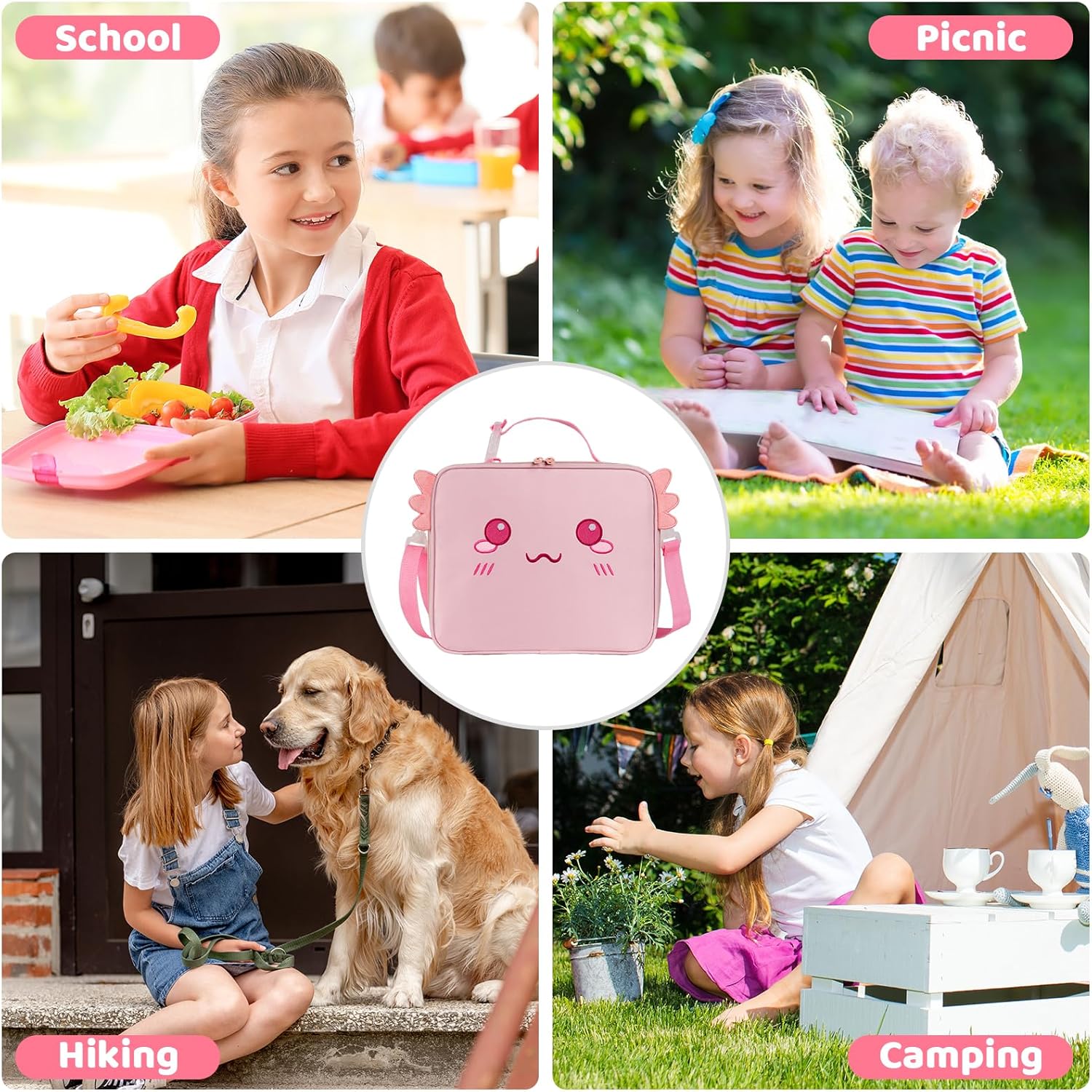 Insulated Axolotl Lunch Bag lonchera for Teen Girl Boy Kid Bento Box Reusable Large Capacity Portable Waterproof Leakproof with Name Tag to School Office Picnic Travel (1PCS Lunch Bag)
