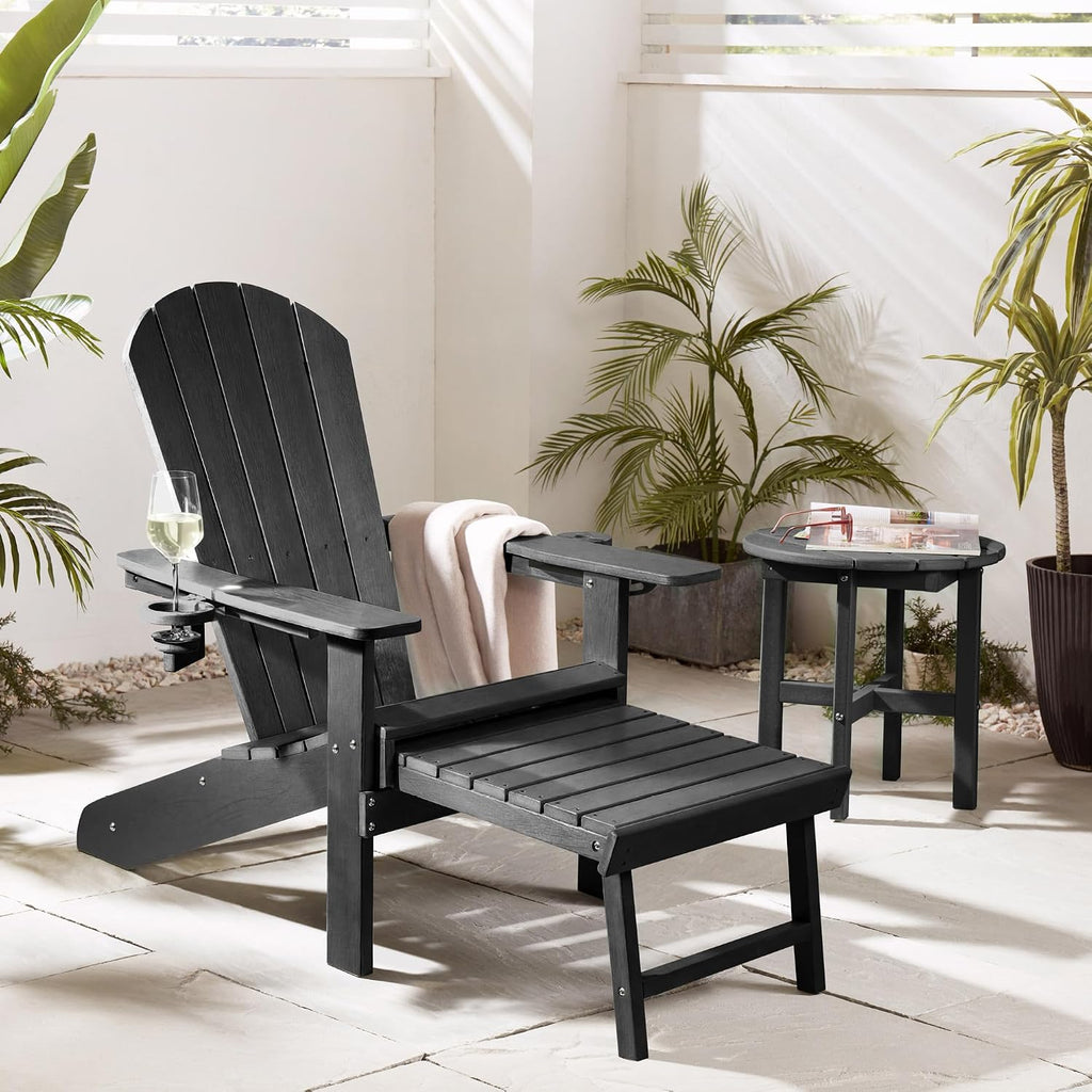VonHaus Black Adirondack Chair Set of 2 - Reclining Slatted Style Garden Chair with Pull-out Footrest - Durable Weather Resistant HDPE Plastic Outdoor Armchair for Patio & Decking - Westport