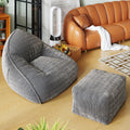 Cloud Large Bean Bag Chair with Ottoman, Corduroy Fabric+35D Memory Foam Big Beanbag Chair for Adults,Lounger Chairs Sofa Boneless Puff Chair for Living Room (Gray)