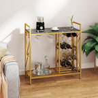 Giantex 21-Bottle Wine Rack Freestanding Floor, Wine Bar Table with 6-Glass Wine Glass Holder, Industrial Wine Display Storage Shelf, Liquor Coffee Bar Cabinet for Home, Dining Room (Gold+Black)