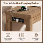 Cyclysio 47" Console Tables for Entryway, Narrow Console Tables for Living Room, Behind Couch Table, Sturdy Wood Support Hallway Table with 3AC+2USB Charging‌ Station, Natural Oak