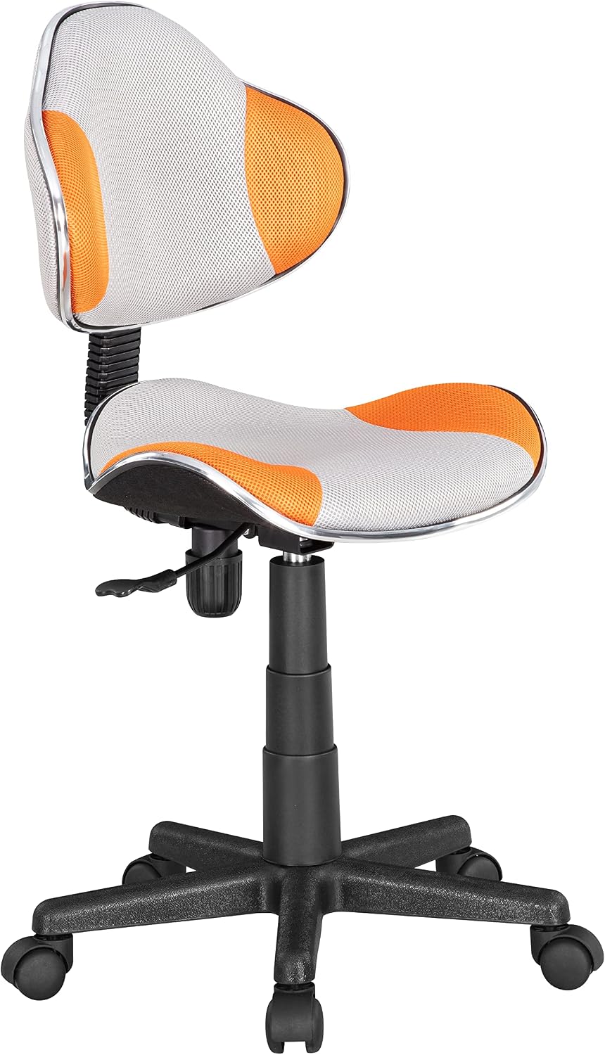 JJS Home Office Low Back Computer Executive Chair, Ergonomic Mesh Chair with Extra Large Base and Pads, Grey/Orange