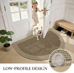 Half Circle Door Mat Indoor Entrance Welcome, Non-Slip Washable Doormat, Trap Dirt and Moisture, Low Profile Mats for Indoor Entry, 17"x30", Beige