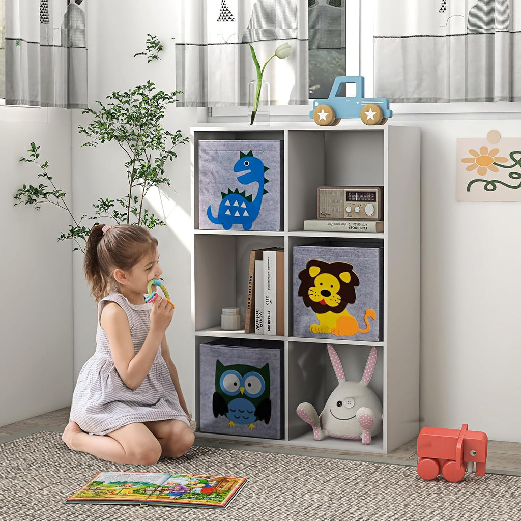 Toy Organizer, Toy Storage with 3 Storage Bins and Cute Animal Design, Toy Shelf for 3+ Years Old, White