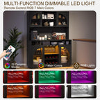 71" Pantry Cabinet, 54" Wide Kitchen Cabinet with Charging Station, Kitchen Hutch Storage with Pegboard and LED Light, Large Pantry Cabinets with Adjustable Shelves & Wine Rack for Dining Room, Black