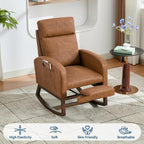 Modern Nursery Rocking Chair with Footrest,PU Upholstered Rocking Chair Comfortable Rocker Recliner with Side Pocket,Rocker Glider for Nursery, Brown