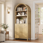 73 Inch Tall Arched Farmhouse Storage Cabinet, Freestanding Accent Cabinet with Magnetic Soft-Close Doors, 4-Position Adjustable Shelves, Anti-Tip Reinforced Frame & Leveling Feet, Rustic Wooden Cupbo