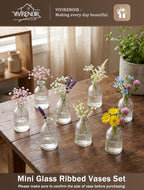 Glass Bud Vases Set of 24, Small Flower Vase in Bulk, Clear Mini Ribbed VaseS for Centerpieces, Modern Wedding Reception Table Decorations