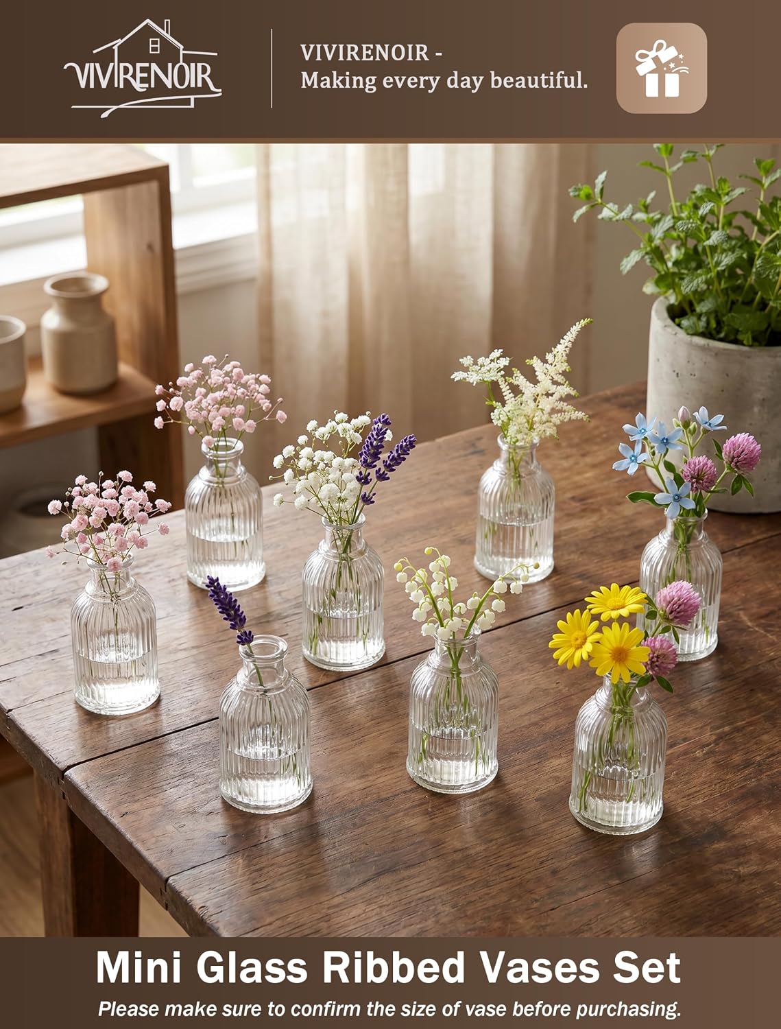 Glass Bud Vases Set of 24, Small Flower Vase in Bulk, Clear Mini Ribbed VaseS for Centerpieces, Modern Wedding Reception Table Decorations