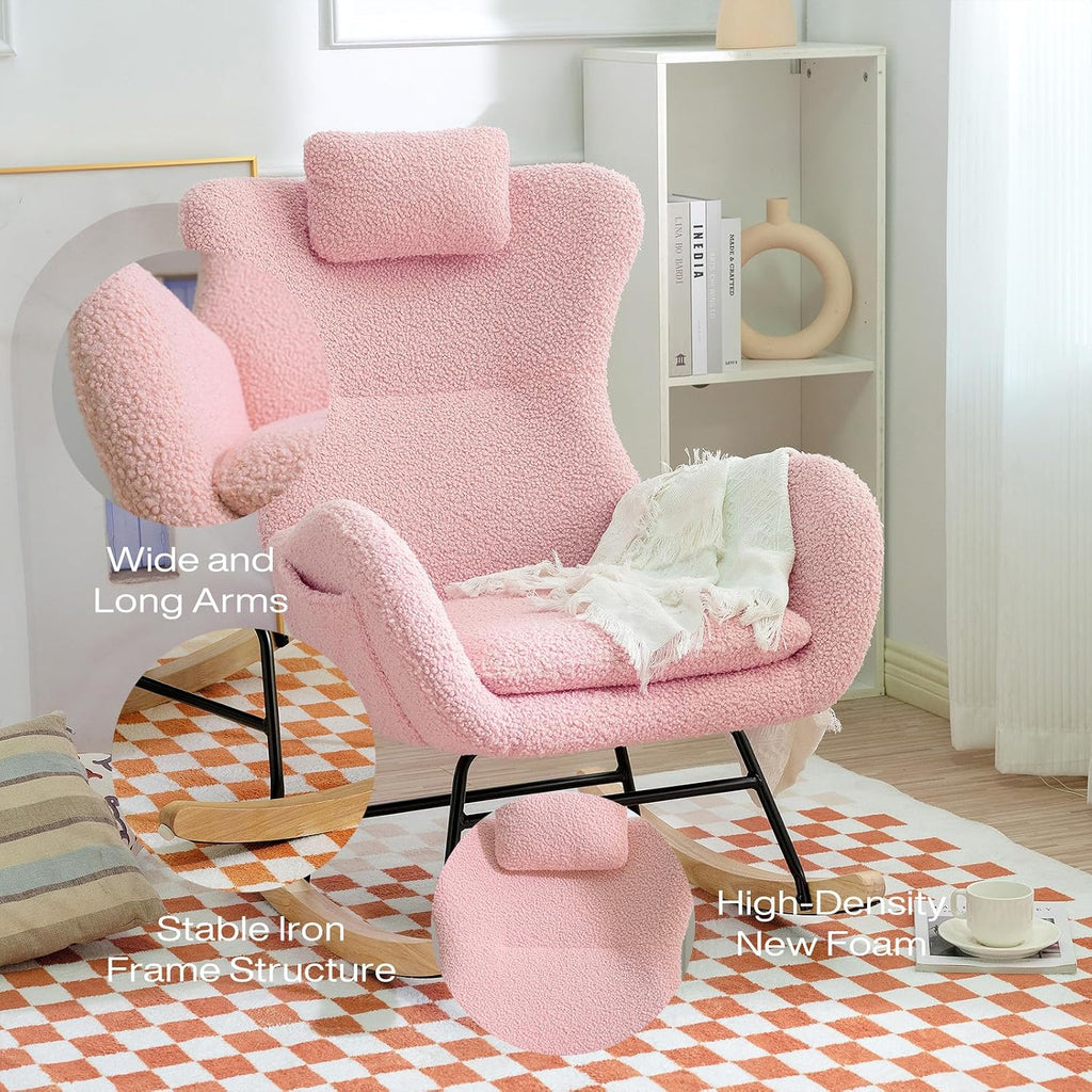 MYFUNSHOP Rocking Chair, Modern Upholstered Teddy Fabric Nursery Glider with Padded Seat, High Backrest, Armchair for Living Room Bedroom