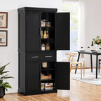 Topeakmart Kitchen Storage Cabinet, Tall Pantry Cabinet Cupboard with Drawer and Adjustable Shelves, Freestanding Storage Cabinet Organizer for Kitchen, Living Room, Dining Room, Bathroom, Black