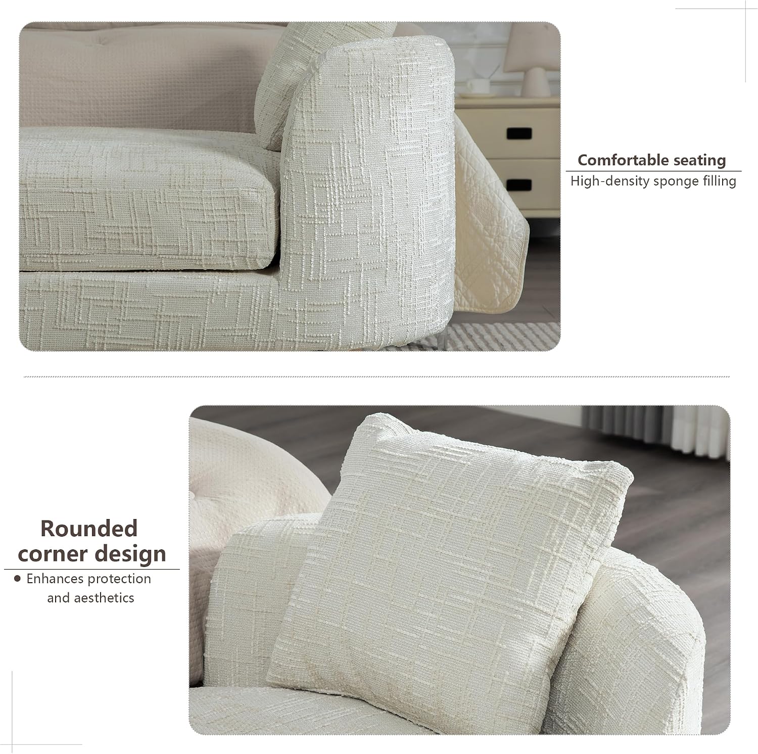 77" End of Bed Bench King Size,Chenille Extra Large Window Bench with 2 Pillows,End of Bed Couch,Upholstered Daybed Bench for Living Room(Beige,Ivory,White)