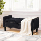 47in Velvet Storage Ottoman Bench with Arms, Upholstered Storage Bench with Wooden Legs, Storage Bench for Bedroom, Living Room, Entryway, Black