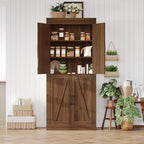 IDEALHOUSE 71" Tall Pantry Cabinet, Farmhouse Kitchen Pantry Storage Cabinets with 4 Doors and 5 Shelve, Large Narrow Food Storage Cabinet Cupboard for Dining Room Living Room