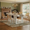 TYBOATLE 71''-87'' Extendable Dining Table Set for 4, Farmhouse Wooden Dining Room Table Set, 5 Piece Dinner Table Set with Upholstered Rattan Dining Chairs (White & White, 71''-87''- 4 Chairs)