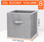 Criusia Storage Cubes - 11 Inch Heavy Duty Fabric Closet Bins for Shelves, Cube Organizer - 8 Pack Collapsible Decorative Storage Bins Baskets for Organizing Clothes Blankets Toys (Grey)