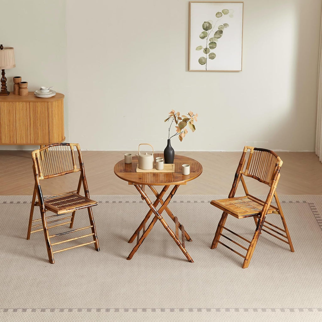 Vintage Bamboo Rattan Folding Dinging Chair - Portable Lightweight Retro Seat for Indoor, Outdoor, Patio, Wedding, Office, and Events (2, Brown, Oversized)
