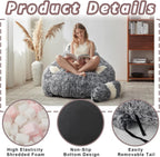 EBENCHICO Giant Bean Bag Chair for Adults Teens, Raccoon Shaped Faux Fur Bean Bag Sofa with Filler, Plush Beanbag Couch with Tail Pillow for Gaming, Reading, Bedroom, Dorm