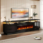 oneinmil 90'' Fireplace TV Stand with 50” Electric Fireplace, 2 Tier TV Console Stand for TVs Up to 100", LED Light Entertainment Center, Fireplace for The Living Room TV Stand, Black