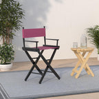 TLT 18" Table Height Folding Director’s Chair – Black Frame – Personalized/Imprinting – Contemporary Style - Pink Canvas