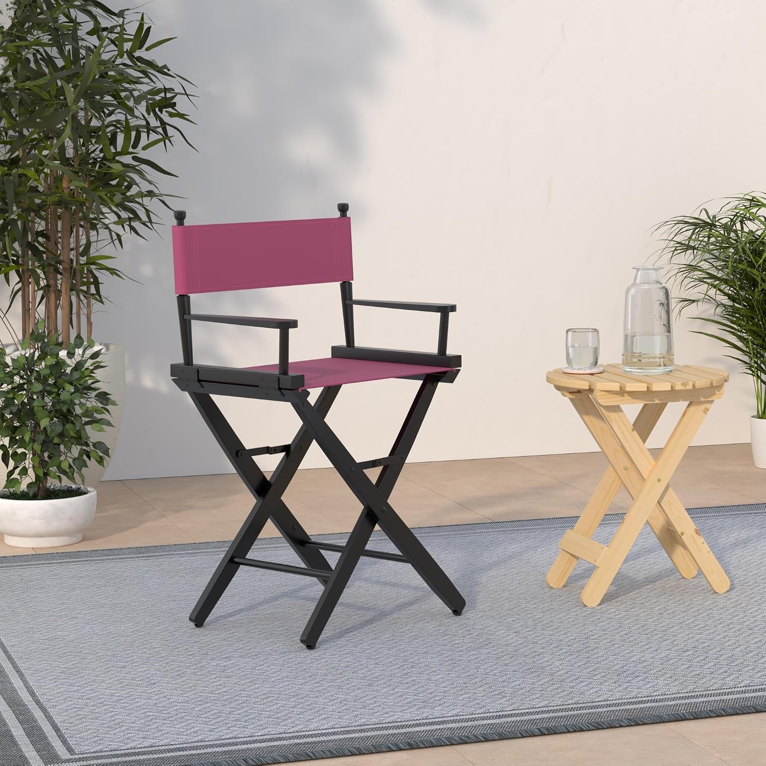 TLT 18" Table Height Folding Director’s Chair – Black Frame – Personalized/Imprinting – Contemporary Style - Pink Canvas