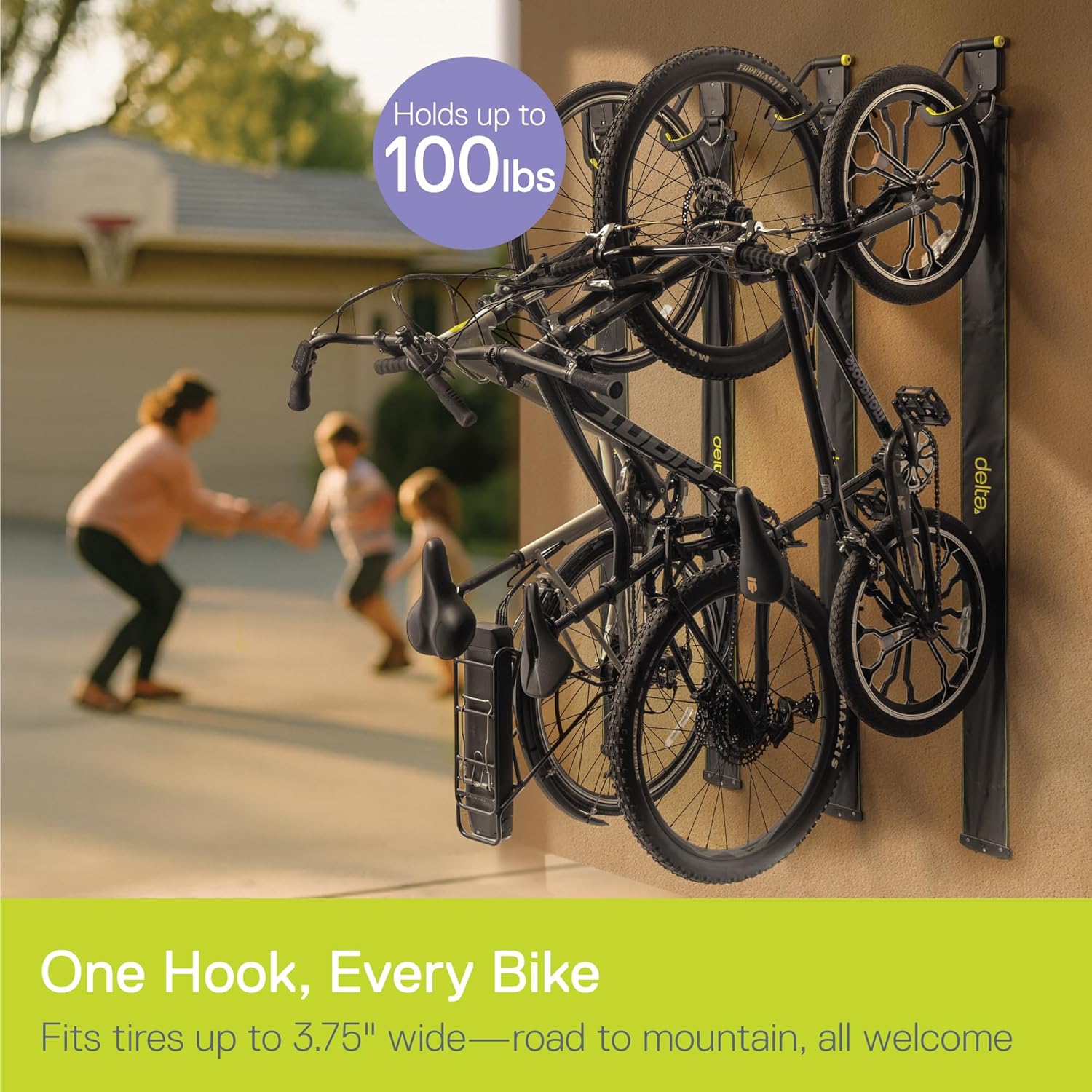 Delta Wall Ride Bike Rack Wall Mount with Tire Wall Guard Cycle – Vertical Bike Mount Holds Up to 100 lbs – Fully Adjustable Vertical Hanger Hook Design Provides Easy Bicycle Storage Access