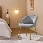 Yaheetech Vanity Chair, Velvet Accent Chair with Shell-Shaped Backrest, Modern Armchair with Gold Metal Legs for Dressing Room/Bedroom/Living Room, Light Gray