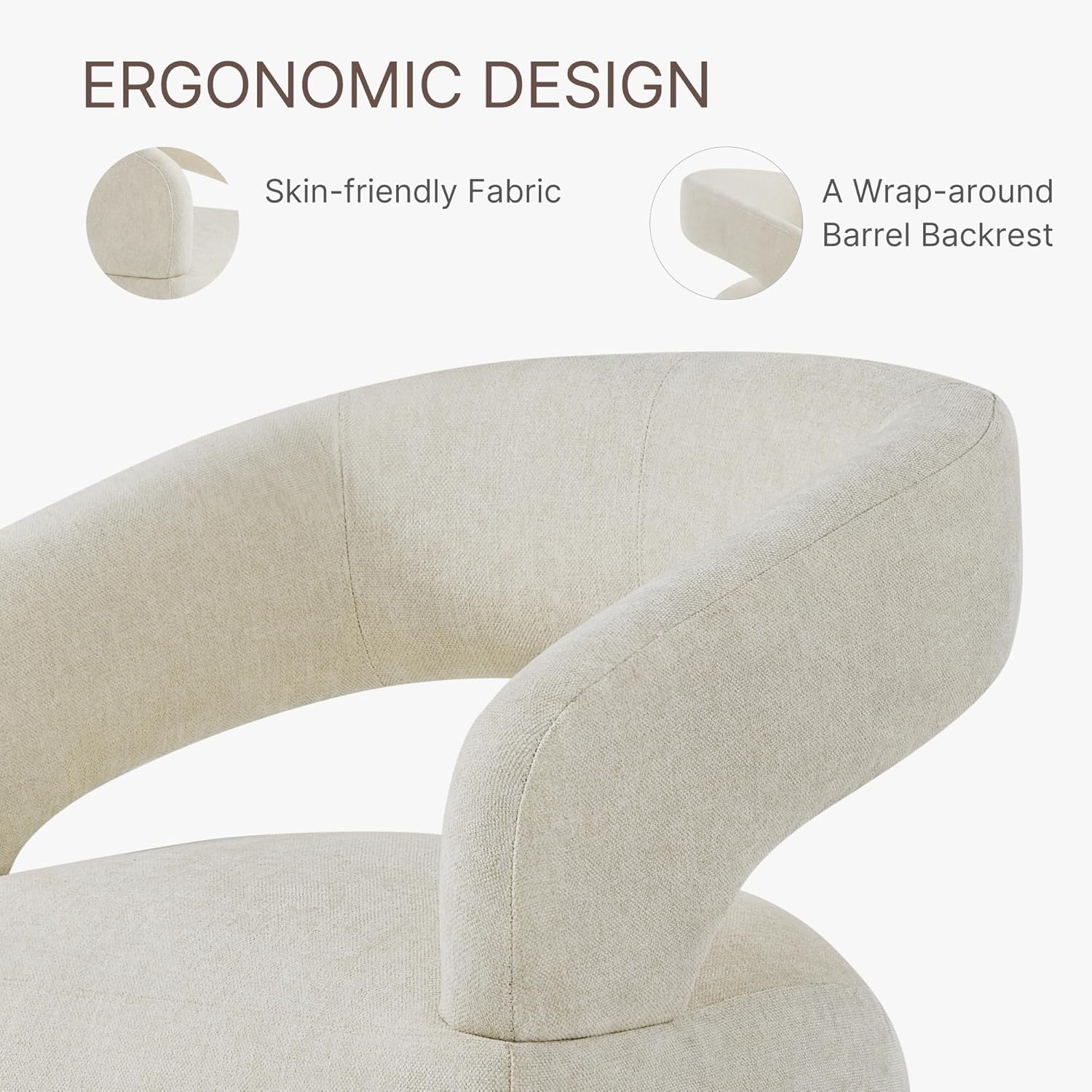 KISLOT Upholstered Dining Chairs Set of 4, Modern Rolling Dining Chairs with Hidden Casters, Arm Kitchen Chairs with Linen Look Fabric, Padded Barrel Chairs for Dining Room, Kitchen, Cream Beige