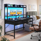 DurayLoly 39.4" Computer Desk with Hutch & Monitor Stand,Gaming Desk with Shelves & Drawers, Writing Desk with LED &Power Outlet,Office Desk,Study Desk for Bedroom Home Office,Small Space,Black
