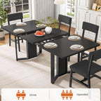 Itaar 5-Piece Dining Table Set for 4-6 People, 63" Extendable Kitchen Table and 4 Cushion Chairs, Dining Room Table with MDF Board & Metal Frame for Small Space, Easy Clean, Black