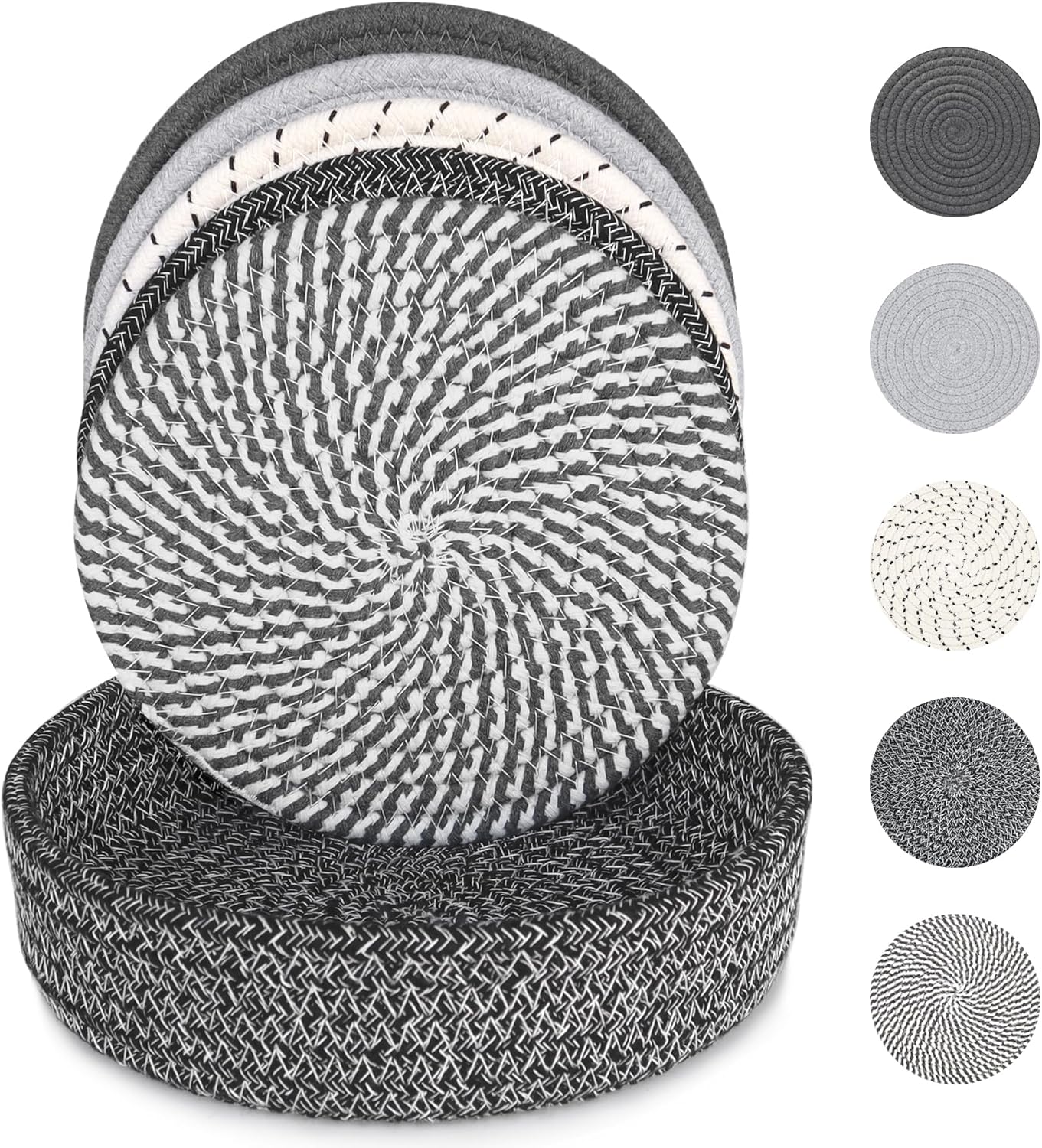 8 Inch Trivets for Hot Dishes, Hot Pots and Pans, Thick Heat Resistant Large Coaster for Kitchen, Hot Pads, Kitchen Essentials, Kitchen Decor for Table & Countertop with Storage Basket, 5 Pcs