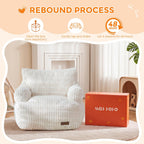 MAXYOYO Bean Bag Chair for Kids, Toddler Bean Bag Sofa with Armrest, Comfy Lazy Chair with Convenient Pockets, Floor Sofa with Filler for Gaming, Reading, Beige