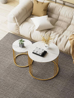 Nesting Coffee Table Set of 2, Round Table, Morden End Side Table Night Stand for Bedroom Dining Room (Marble White)