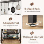 Jocoevol 46'' Kitchen Island with Storage, Bakers Rack with Storage & 3-Tier Shelves, Microwave Stand Coffee Bar Table with Hooks, Industrial Kitchen Island Table for Dining Living Room, Grey