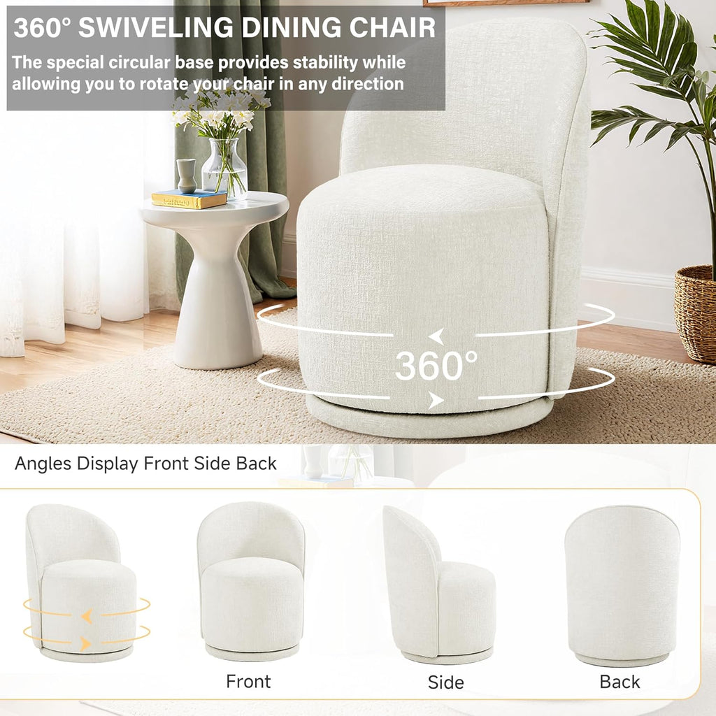360° Swivel Barrel Accent Chair, Chenille Upholstered Kitchen Dining Room Chair, Makeup Vanity Side Chair for Bedroom Living Room - Beige