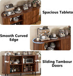 PUKAMI 55" Wood Buffet Sideboard Cabinet with Storage, Mid-Century Modern Coffee Bar Cabinet with Sliding Doors & Shelves, Accent Credenza Console Table for Kitchen, Dining Room, Entryway
