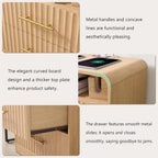 Fluted Nightstand with Charging Station, Bedside Table with 2 Drawers, Wood End Table with Storage Mid Century Modern, Large Night Stand for Bedroom (Natural Oak,1 Piece)