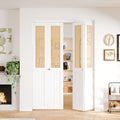 Bifold Door for 48" x 80" Opening, Preassembled Faux Cane Webbing Folding Door with Hardware Kit, MDF Surface, Interior Door Panel for Closet, Pantry & Laundry