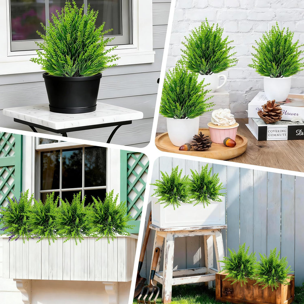 4 Pack Artificial Boxwood Topiary Ball Trees Outdoor, UV Resistant 16.2" Fake Green Plants with Spikes, Faux Cypress Bushes for Front Porch Planters, Summer Garden Yard Lawn Decor