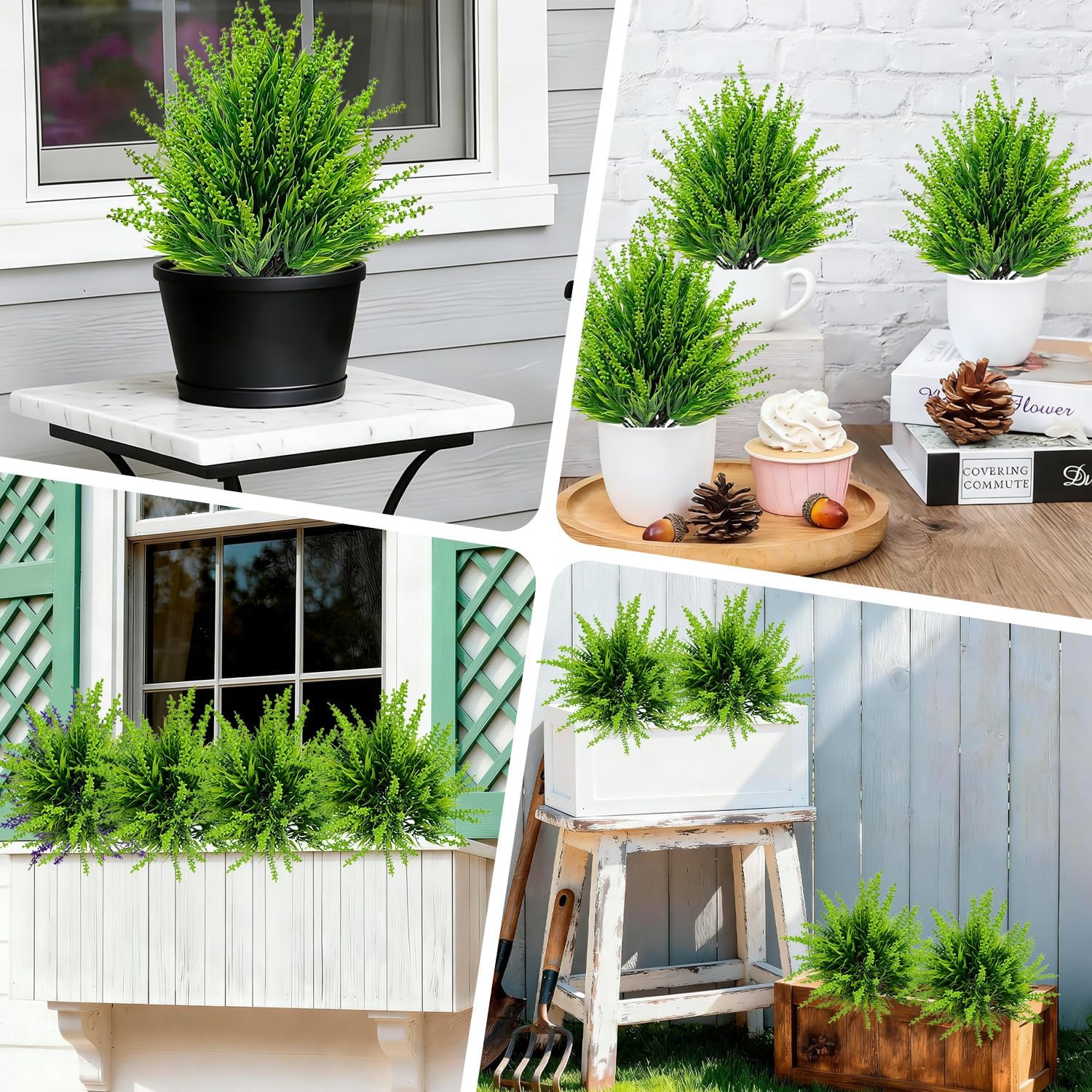 4 Pack Artificial Boxwood Topiary Ball Trees Outdoor, UV Resistant 16.2" Fake Green Plants with Spikes, Faux Cypress Bushes for Front Porch Planters, Summer Garden Yard Lawn Decor