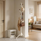 Heavy Duty Coat Rack, 8-Hook Freestanding Metal Clothes Tree Stand for Entryway, Hallway, Bedroom - Sturdy Triangle Base, Non-Tipping, Space Saving, White