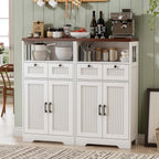 Buffet Cabinet, Fluted Sideboards with 2 Drawers and Doors, Open Compartment & Adjustable Shelf, Small Cabinet for Kitchen, Entryway, Modern White