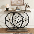 39.4" Entryway Table, Industrial Console Table for Entryway with Anti-Tilt Design, Narrow Wood Accent Sofa Table Behind Couch with Double Circle Base for Hallway, Living Room, Foyer (Industrial Grey)