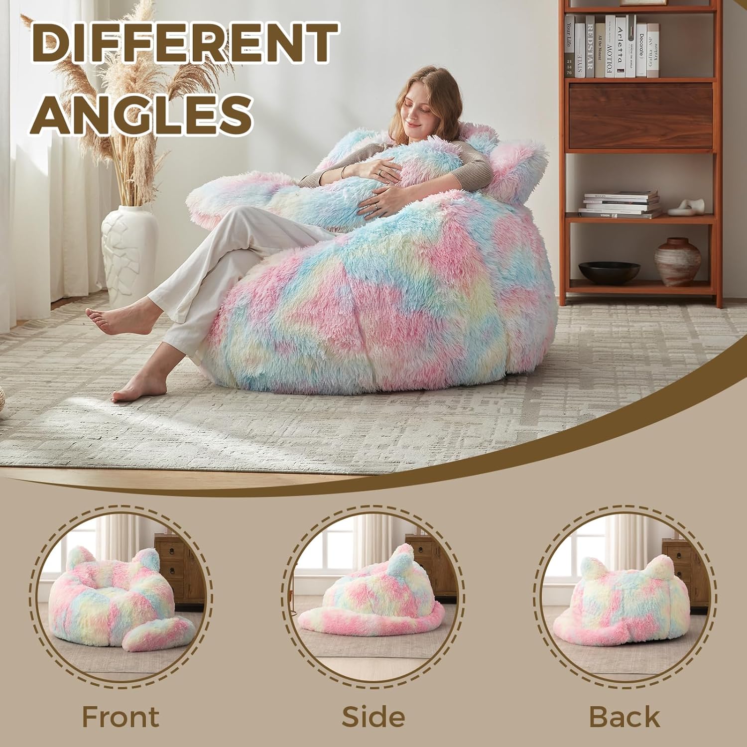 EBENCHICO Bean Bag Chair for Adults Teen,Giant Bean Bag Chairs Cat Design,Plush Faux Fur Beanbag Couch Comfy Accent Floor Sofa for Reading, Playing, Relaxing in Living Room, Bedroom